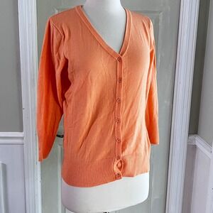 MAK Cardigan Sweater S/M Creamsicle Orange 3/4 Sleeve V-Neck Retro Pastel Soft